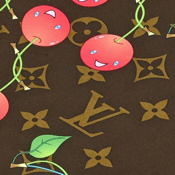 Louis Vuitton Brown Monogram Cherry Scarf 85 M71962 Small Good 154364 - Picture 2 of 4